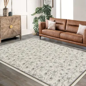 Floral Rug 8x10 Washable Non Slip Boho Soft Carpet for Living Room Bedroom Dining Room Beige