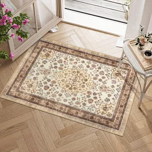 Washable Area Rug Vintage Foldable Thin Soft Low-Pile Non-Slip Stain Resistant Indoor Outdoor Carpet Camel 2x3ft