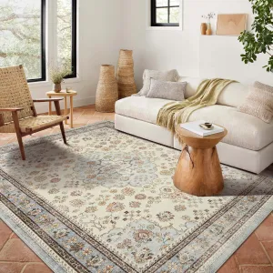 Area Rug Floral Washable Non-Slip Low-Pile Rugs for Living Room Kitchen, 0.3 Inch Thickness, Soft Paisley Design