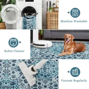 Area Rug Floral Washable Non-Slip Low-Pile Rugs for Living Room Kitchen 0.3 Inch Soft Paisley Design