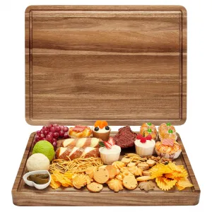 Acacia Wood Cutting Board 20x15" Reversible Juice Groove Side Handles Durable Kitchen Gift