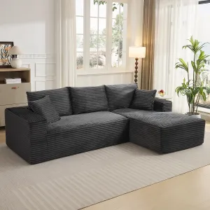 108" Boneless Sectional Cloud Sofa for Living Room, L-Shape Modern Deep Seat Corduroy Couch with Right Chaise, No Assembly, Oversized Upholstered Lounge Sofa for Bedroom, Apartment, Gray