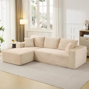 108" L-Shaped Modular Sectional Sofa, Modern Deep Seat Corduroy Couch with Left Chaise, No Assembly, Oversized Upholstered Boneless Couches for Living Room Bedroom, Apartment(Beige, Left)