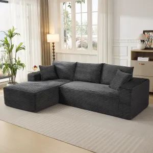 108" L-Shaped Modular Sectional Sofa, Modern Deep Seat Corduroy Couch with Left Chaise, No Assembly, Oversized Upholstered Boneless Couches for Living Room Bedroom, Apartment(Gray, Left)