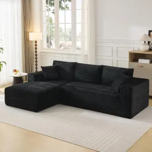 108" L-Shaped Modular Sectional Sofa, Modern Deep Seat Corduroy Couch with Left Chaise, No Assembly, Oversized Upholstered Boneless Couches for Living Room Bedroom, Apartment(Black, Left)
