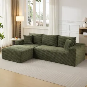 108" L-Shaped Modular Sectional Sofa, Modern Deep Seat Corduroy Couch with Left Chaise, No Assembly, Oversized Upholstered Boneless Couches for Living Room Bedroom, Apartment(Green, Left)