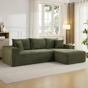 108" Boneless Sectional Cloud Sofa for Living Room, L-Shape Modern Deep Seat Corduroy Couch with Right Chaise, No Assembly, Oversized Upholstered Lounge Sofa for Bedroom, Apartment, Green