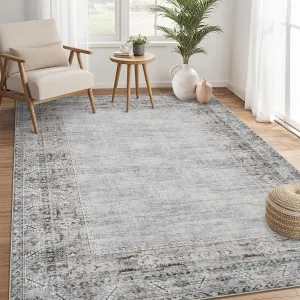 Bedroom Rug 3x5 Washable Border Area Rug for Living Room, Dining Room, Kitchen, Home Office, Grey