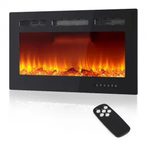 36 Inch Wall Mounted Electric Fireplace, 1500W Heater with Iron Frame, 12 Flame Colors, Remote and Touch Control, Adjustable Brightness, Black