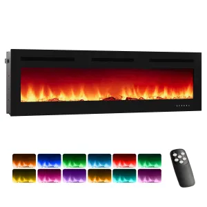 72" Electric Fireplace Linear Heater 750/1500W Dual Heat, 12 Flame Colors, Remote & Touch Control, Wall Recessed/Mounted, Modern Living Room