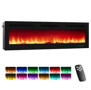 80 Inch Recessed Wall Mounted Electric Fireplace, 1500W Heater with Remote Control, 12 Flame Colors and Adjustable Settings, Timer, Black