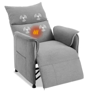 Elertric Recliner Chair with Massage and Heat, Adjustable Single Recliners Sofa with Remote Control Home Theater Seating ＆Armchair for Living Room/Office (Fabric, Gray)