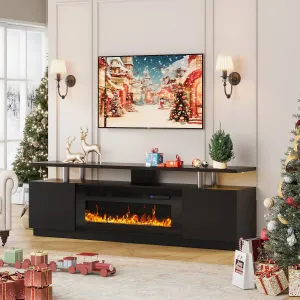 Fireplace TV Stand for 80 Inch TV, 70” Entertainment Center with 36” Electric Fireplace, 12 Flame Colors, Freestanding Modern TV Console with Storage Shelves