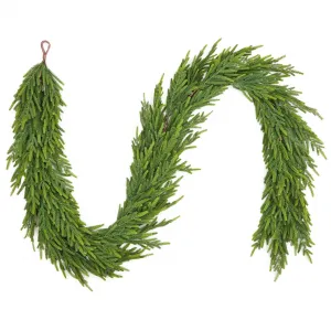 9ft Realistic Norfolk Pine Garland with Dense Lush Branches, Flexible Wire Core, PE Material, Waterproof & Weather-Resistant, Indoor Outdoor Decor