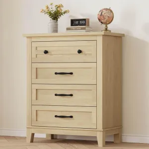 4 Drawers Dresser for Bedroom, 34.8" Tall Vertical Drawer Dresser with Large Storage, Waterproof Top, Anti-Tipping, Freestanding Wooden Closet Chest for Bedroom, Living Room, Natural Oak