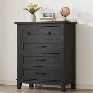 4-Drawers Vertical Dresser for Bedroom with Large Storage, MDF Wood, Waterproof Top, Anti-Tipping, Adjustable Feet, for Living Room, Hallway, Black