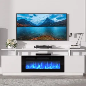 70 Inch Fireplace TV Stand with 36 Inch Electric Fireplace, 12-Color LED Lights, 750W/1500W Heating, Two-Tier Storage, 2 Door Cabinet, Fits Up to 80 Inch TV, Living Room