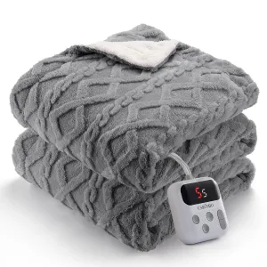 Electric Blanket Full Size Sherpa Heated Blanket with 10 Heat Levels & Timer, Thick Tufted Sherpa, ETL Certified, Machine Washable, Grey, Cozy Home Use
