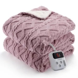 Electric Blanket Full Size - Thick Tufted Sherpa Heated Blanket with 10 Heating Levels and 10 Time Settings, ETL Certified Machine Washable Fast Heating Blanket, 72"×84", Dusty Pink