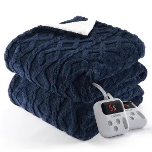 Electric Blanket King Size Sherpa Heated Blanket with Dual Control, 10 Heat Levels, Thick Tufted Sherpa, ETL Certified, Machine Washable, Navy Blue, Bedroom Use