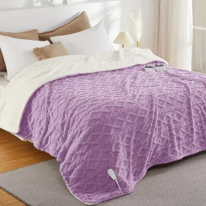 Electric Blanket Queen Size Dual Control - 10 Heating Levels, 10 Time Settings - Thick Tufted Sherpa - ETL Certified, Fast Heating - 84"×90", Purple - Cozy Home Use