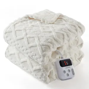 Electric Blanket Twin Size, Thick Tufted Sherpa Heated Blanket with 10 Heating Levels and 10 Time Settings, ETL Certified Machine Washable Fast Heating Blanket Throw, 62"×84", Off White