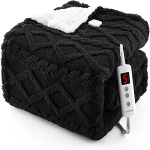 Electric Blanket Twin Size Thick Tufted Sherpa Heated Blanket 10 Heat Levels 10 Time Settings Machine Washable ETL Certified Fast Heating Black 62×84