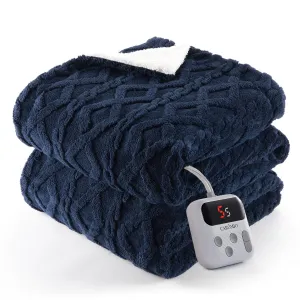 Electric Blanket Twin Size Sherpa Heated Blanket with 10 Heat Levels & Timer, Thick Tufted Sherpa, ETL Certified, Machine Washable, Navy Blue - Cozy Home Use