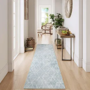 Modern 2x6 Runner Rug with Geometric Pattern, Soft Low Pile, Non-Slip Backing, Faux Wool, Machine Washable, Grey for Entryway & Laundry