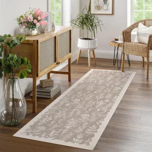 2x6 Washable Runner Rug Floral Print Non Slip Backing Low Pile Soft Polyester Stain Resistant Brown Hallway Kitchen