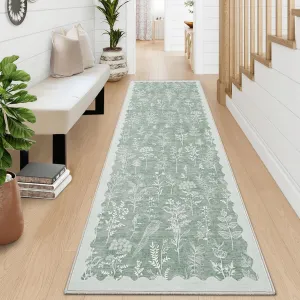 Washable 2x6 Runner Rugs for Bathroom Kitchen Entryway, Non-Slip, Stain Resistant, Modern Low-Pile Carpet, Green