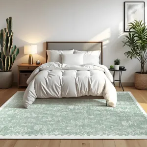 Washable 5x7 Rugs Floral Scalloped Non-Slip Area Rug for Living Room Bedroom Dining Table Green