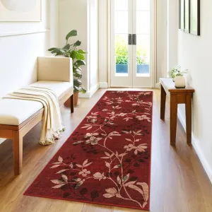 Washable Runner Rug 2x6 Non Slip Floral Kitchen Bathroom Low Pile Red
