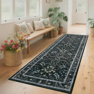 Washable Runner Rug 2x6 Modern Farmhouse Floral Non-Slip Low Pile Polyester Foldable Indoor Kitchen Hallway Laundry