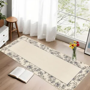 Entryway Bathroom Rug 2x6 Washable Non Slip Leaf Print Runner Soft Low Pile Ultra Thin Carpet Beige