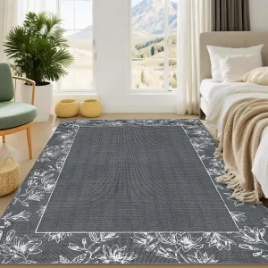 Washable Rug 8x10 Dark Grey Soft Modern Bordered Area Rug for Living Room Bedroom Dining Room