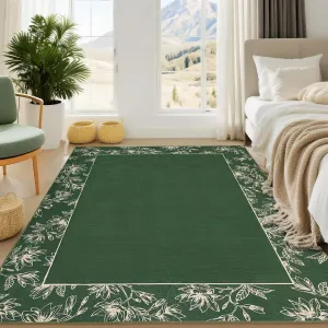 Washable Green Rug 8x10 Modern Soft Bordered Non Slip Low Pile Carpet for Living Room Bedroom Dining Room