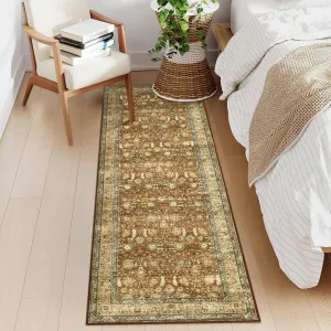 2x6 Washable Runner Rugs Brown Non-Slip Stain Resistant Pastel Oriental for Living Room Bedroom Kitchen