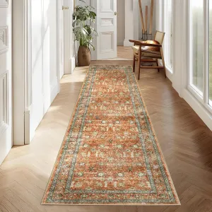 6x9FT Washable Area Rug Soft Faux Wool Low-Pile Non-Slip Rubber Backing Stain Resistant Pastel Botanical Pattern for Living Room Bedroom Kitchen