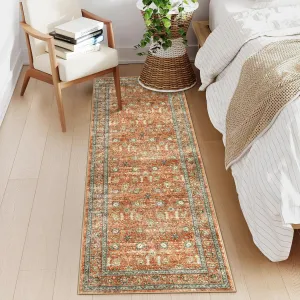 Orange 2x6 Washable Runner Rugs Stain Resistant Non-Slip Pastel Oriental for Living Room Bedroom Laundry Hallway Kitchen