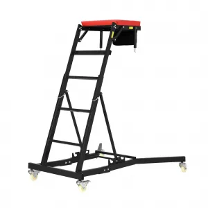 Adjustable High-Top Automotive Creeper Seat - 400 lbs Capacity Mechanic Work Seat, 49" to 69" Extendable Design with Locking Wheels and Tool Tray for Under-Hood and Engine Repairs, Trucks, and Garage Use, Black