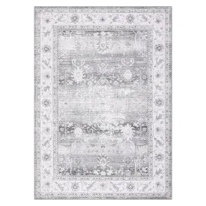 9x12 Large Area Rug Machine Washable Low Pile Floral Gray for Living Room Bedroom Dining Room
