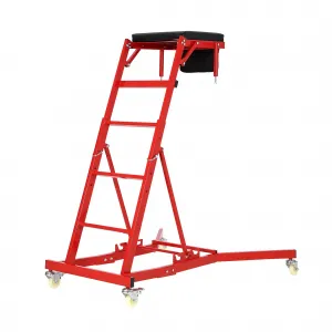 Adjustable High-Top Automotive Creeper Seat - 400 lbs Capacity Mechanic Work Seat, 49" to 69" Extendable Design with Locking Wheels and Tool Tray for Under-Hood and Engine Repairs, Trucks, and Garage Use, Red
