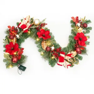 6ft Artificial Christmas Wreath with LED Lights, Red Berries, Pine Needles, PVC Frame, Easy Hang for Front Door Home Office