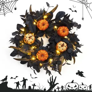 Halloween Wreath for Front Door, 18 Inch Fall Wreath with Pumpkins and Maple Leaves for Indoor Outdoor Wall Window Porch Patio Garden Farmhouse Home Party Prom Decoration