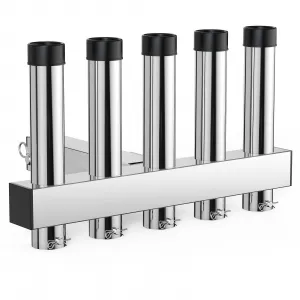 5 Rod Stainless Steel Hitch Fishing Rod Holder - 2" Receiver, Adjustable Angle, Quick Release Pin, Rust & Corrosion Resistant