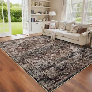 4x6 Washable Vintage Living Room Area Rug Brown Non-Slip Low Pile Stain Resistant