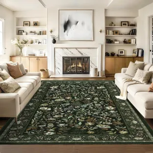 Large Area Rugs 8x10 Moss Green Washable Non Slip Low Pile Carpet for Living Room Bedroom Dining Room