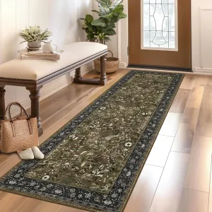 2x6 Washable Runner Rug Brown Floral Non-Slip Kitchen Hallway Ultra-Thin Indoor Carpet