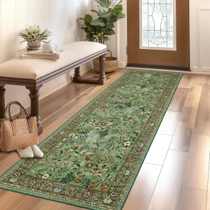 2x6 Washable Runner Rug Green Floral Non-Slip Kitchen Hallway Ultra-Thin Indoor Carpet
